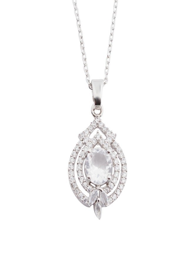 STYOLLO Trendy Silver Pendant Necklace American Diamond Jewellery Set For Women & Girls with Crystal Zirconia Stones | Girls' Chains & Necklaces | Women's Pendants Neck Accessory-(Silver-White) - Image 1