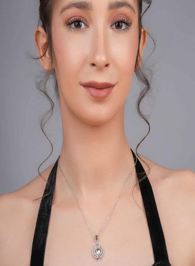 STYOLLO Trendy Silver Pendant Necklace American Diamond Jewellery Set For Women & Girls with Crystal Zirconia Stones | Girls' Chains & Necklaces | Women's Pendants Neck Accessory-(Silver-White) - Image 5