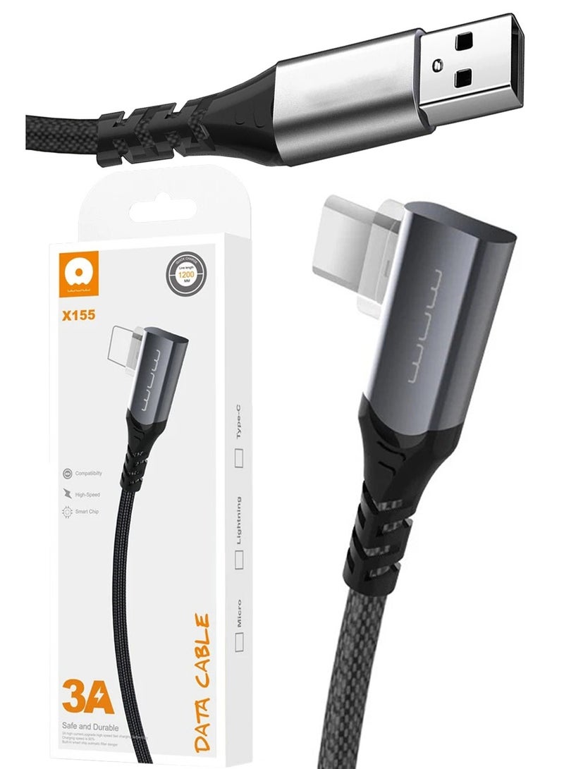 WUW 3A 20W USB to USB-C Fast Charging and Data Transfer/Sync 90 Degree Gaming Cable for USB-C Smartphones, iPad & Tablet, Macbook & Laptop, Mobile Accessories, Electronics & Digital Devices, Black - Image 1