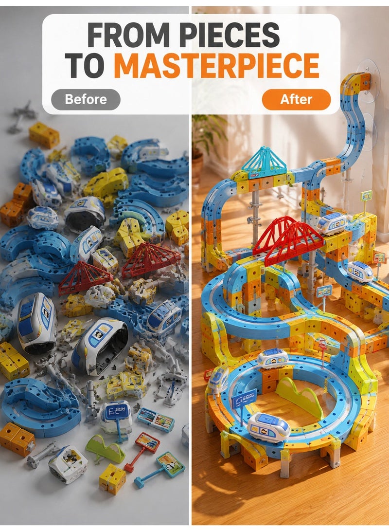 Joudiplay 65-piece DIY Magnetic Building Block Set (includes tracks and train), Magnetic High-Speed Train Set, Versatile Track Set, Educational Electric Magnetic High-Speed Train Track Cubes for Boys – a DIY magnetic construction toy that promotes emotional, visual and intellectual development, encourages hands-on and mental engagement, and helps develop grasping skills, sensory perception, hand-eye coordination and other abilities. An interactive toy that fosters parent-child bonding and nurtures interests. - Image 3