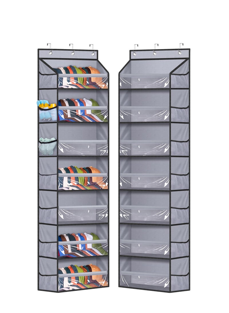 KASTWAVE 7 Tier Hat Rack for Baseball Caps, Over Door Baseball Hat Organizer Hold 80 Hat Storage for Closet/Wall with 14 Side Mesh Pockets Cap Holder (Gray) - Image 1