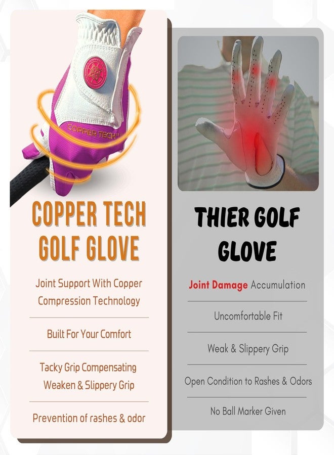 Copper Tech Women's Golf Gloves - Joint Support for Golfers with Copper Compression - 100% AAA Synthetic Leather - Built for Comfort & Joint-Friendly - Golf Gloves Women Both Handed Golfers (2nd Gen) - Image 5