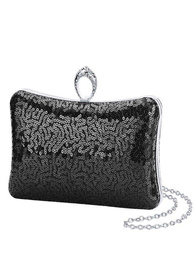 BELLAWOO Clutch Purses for Women, Black Evening Bag, Sparkling Sequin Party Handbag for Wedding, Cocktail, Prom - Image 1