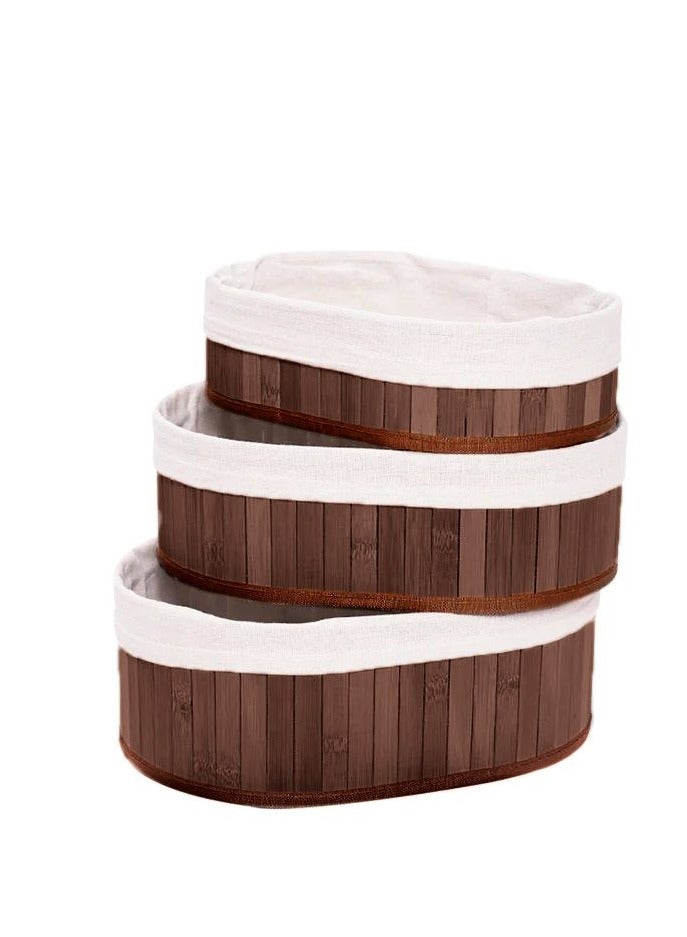 Bamboo Storage Basket Set of 3  with Fabric Liner - Brown  - Image 1