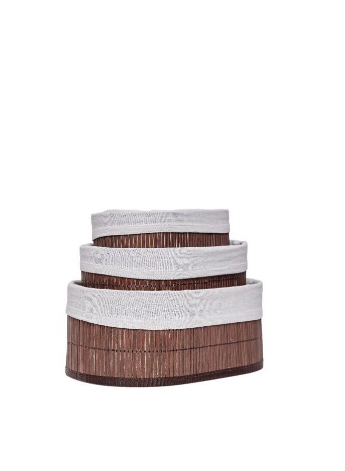 Bamboo Storage Basket Set of 3  with Fabric Liner - Brown  - Image 4