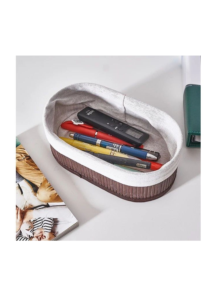 Bamboo Storage Basket Set of 3  with Fabric Liner - Brown  - Image 5