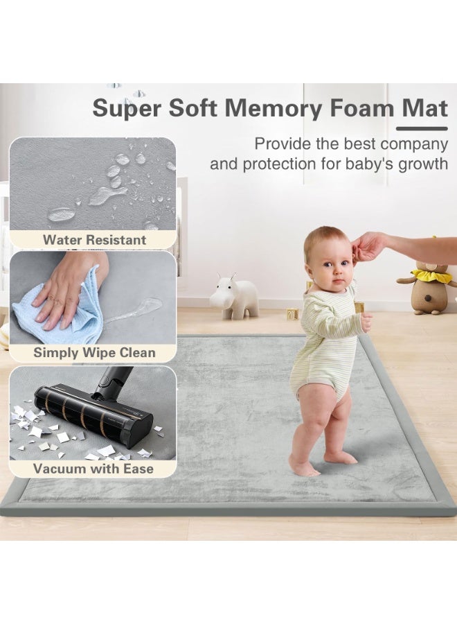 YSOAE Home Mat for Floor 3CM Thick Memory Foam, Soft Velvet Playpen Mat for Kids, Crawling Mats with Non-Slip Bottom, Yoga, Tatami-150x180CM,Light Grey - Image 5