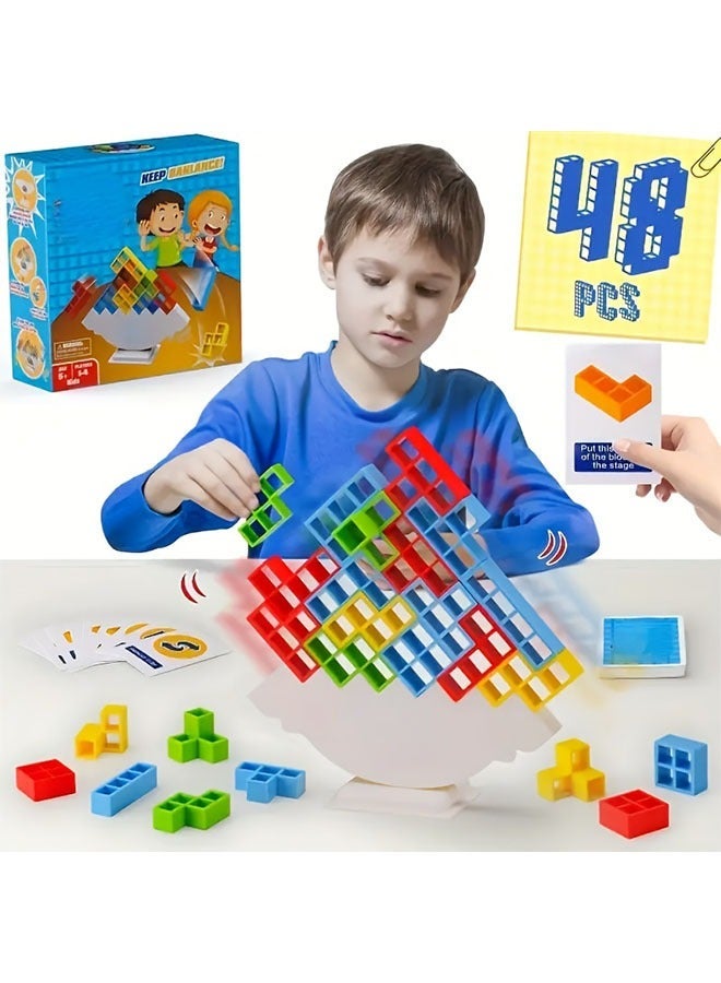 48PCS Fun Balance Stacking Block Board Game, Suitable for Kids, Adults, Friends, Teams, Dorms, Family Game Nights, And Parties, Children's Day Gift, Juneteenth Gift(Give Stickers+cards) - Image 4