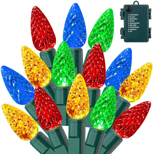 OULISI 50LED C6 Christmas Lights Battery Operated 164FT C6 Christmas Lights Battery Powered with Timer 8 Modes Waterproof for Outdoor Garden Patio Indoor Xmas Tree Bedroom Party MultiColor - Image 1