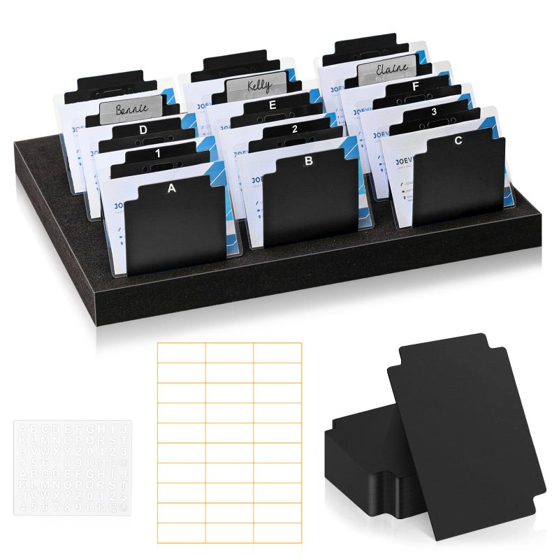SKLENICE 30 Pcs Black Name Badge Dividers 3" x 4"Trading Card Dividers Plastic with A-Z tab Alphabet Stickers Blank DIY Stickers Recipe Index Cards Tray Index Cards Organizer for Note ID Not Included The Tray - Image 1