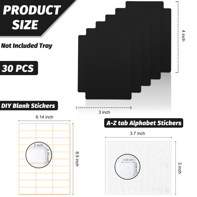 SKLENICE 30 Pcs Black Name Badge Dividers 3" x 4"Trading Card Dividers Plastic with A-Z tab Alphabet Stickers Blank DIY Stickers Recipe Index Cards Tray Index Cards Organizer for Note ID Not Included The Tray - Image 2