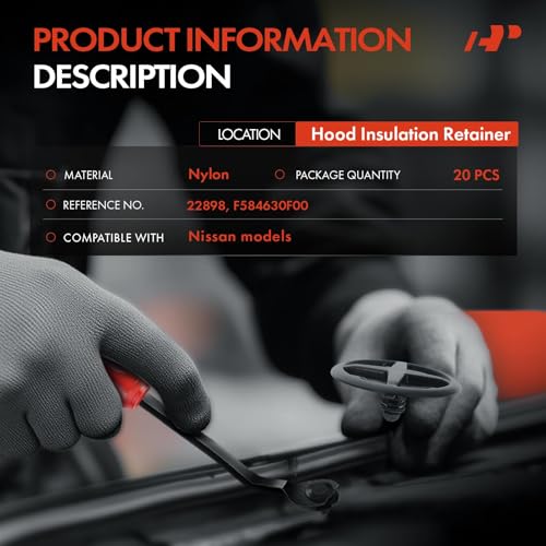 A-Premium أ-بريميوم 20 قطعة مشابك عزل غطاء محرك من النايلون متوافقة مع نيسان ألتيما، روج، سنترا، فيرسا، فرونتير، مورانو، بايثفايندر، ماكسيما، تيتان، أرمادا، ليف، كيكز، NV200، إكستيرا، كويست - Image 2