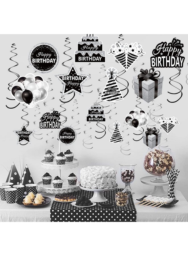 Excelloon 16Pcs Black White Silver Birthday Hanging Swirls Decorations for Women Men, Black White Happy Birthday Foil Swirl Party Supplies, 16th 21st 30th 40th 50th 60th Birthday Ceiling Swirl Sign Decor - Image 4