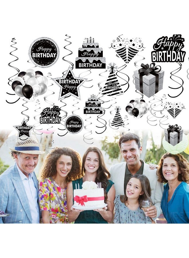 Excelloon 16Pcs Black White Silver Birthday Hanging Swirls Decorations for Women Men, Black White Happy Birthday Foil Swirl Party Supplies, 16th 21st 30th 40th 50th 60th Birthday Ceiling Swirl Sign Decor - Image 5