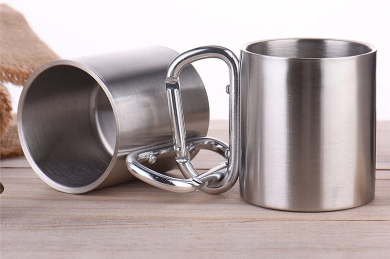 Linist أكواب قهوة من الفولاذ المقاوم للصدأ مع مقابض كارابينر 280 مل. أكواب سفر مزدوجة الجدران للماء والشاي والقهوة للتخييم والمشي لمسافات طويلة (2) - Image 5