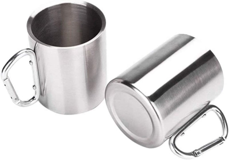 Linist أكواب قهوة من الفولاذ المقاوم للصدأ مع مقابض كارابينر 280 مل. أكواب سفر مزدوجة الجدران للماء والشاي والقهوة للتخييم والمشي لمسافات طويلة (2) - Image 1