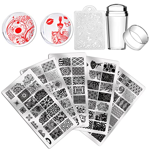Biutee 5pcs Nail Stamping Plates + 1 Stamper + 1 Scraper Lace Flower Animal Pattern Nail Art Stamp Stamping Template Image Plate Nail Art Stamper Scraper Nails Tool - Image 2