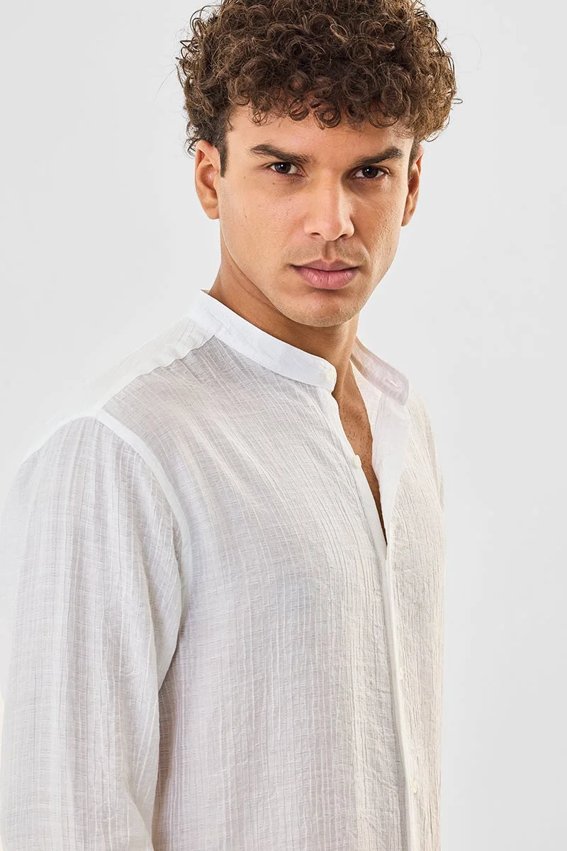سنيتش White Textured Long Sleeve Regular Fit Shirt