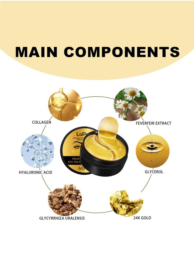 LaPalo Premier 24K Gold Eye Treatment Patches,Anti-aging Collagen Hyaluronic Acid Eye Mask, Diminish Dark Cirles, Wrinkles, Puffiness & Bags, Nourish Skin Care, Travel Size Travel Essentials, 60 pcs  - Image 3
