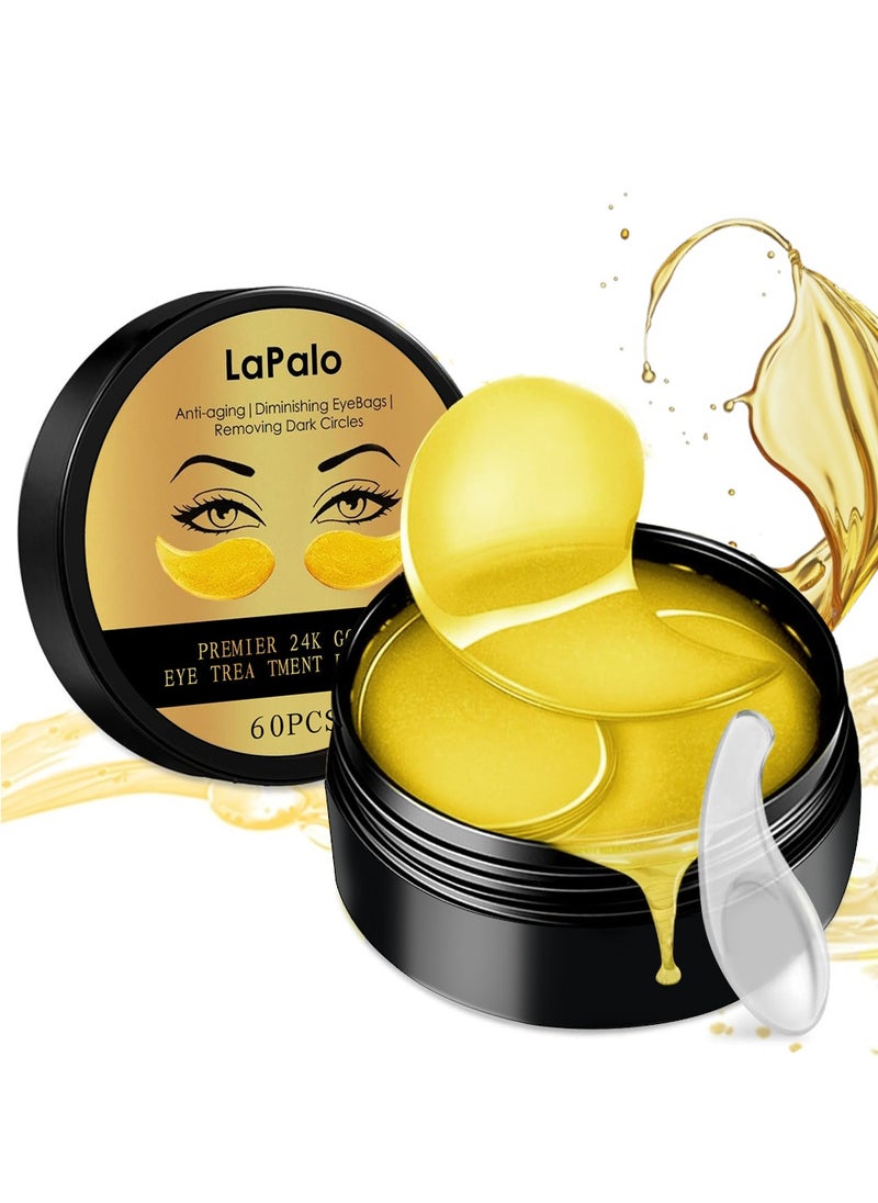 LaPalo Premier 24K Gold Eye Treatment Patches,Anti-aging Collagen Hyaluronic Acid Eye Mask, Diminish Dark Cirles, Wrinkles, Puffiness & Bags, Nourish Skin Care, Travel Size Travel Essentials, 60 pcs  - Image 1