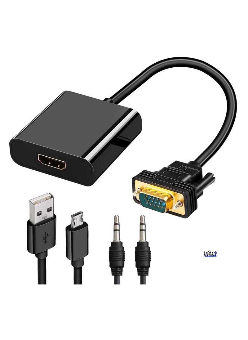 TIGER VGA to HDMI Adapter, 1080P VGA Male to HDMI Female Converter for Computer, Desktop, Laptop, PC, Monitor, Projector, HDTV – Full HD 1080P Output, Plug-and-Play, Audio Support - Image 1