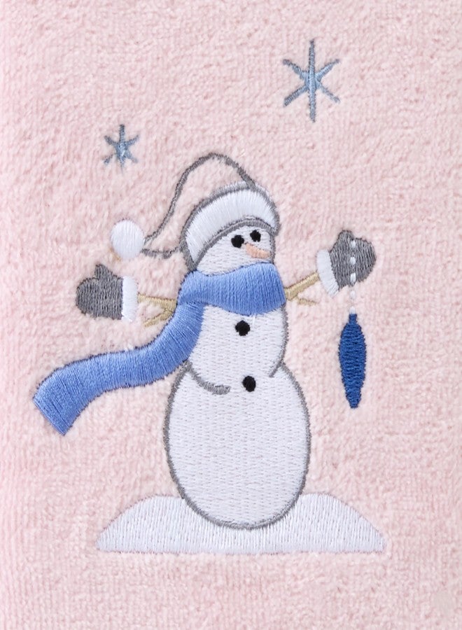 اس كيه ال هوم طقم مناشف يد من قطعتين من القطن المطرز بتصميم رجل الثلج، من إس كيه إل هوم، بنمط عيد الميلاد/الشتاء، قطعة ديكور أنيقة للحمام/المطبخ/البار، لون وردي - Image 5