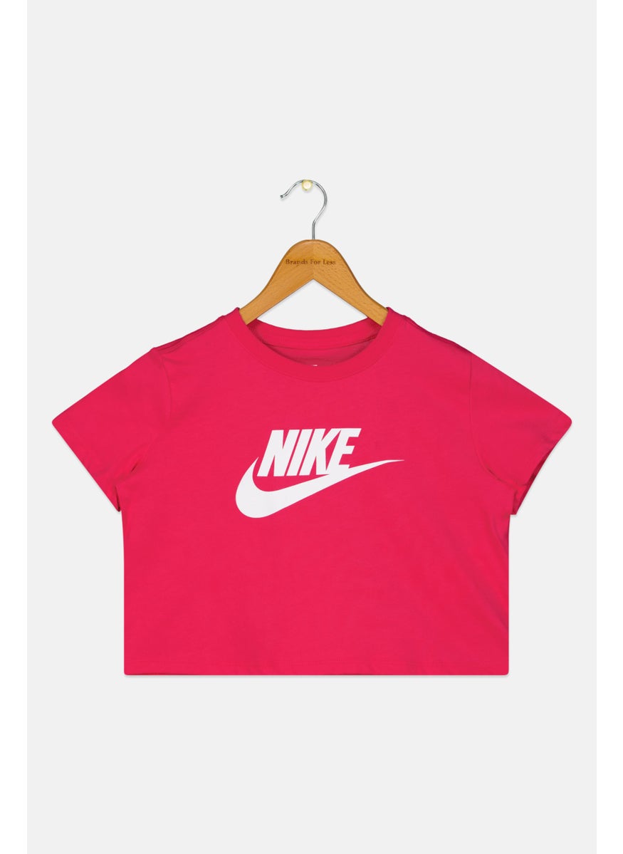 Nike Kids Girl Brand Logo Short Sleeves Training Top, Fuchsia  - Image 1