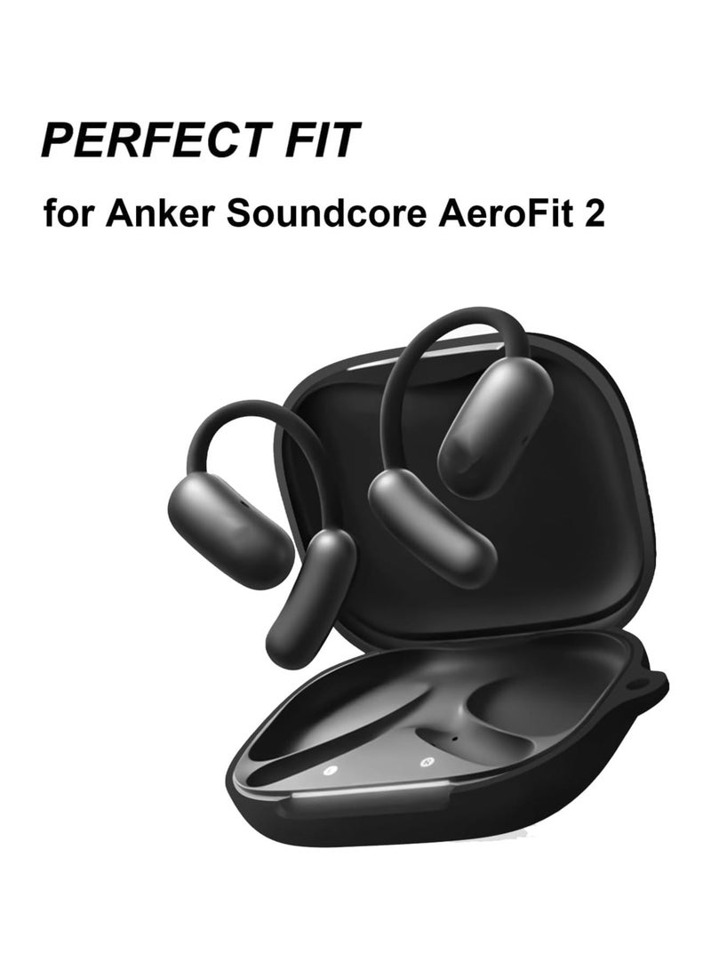 Silicone Case for Anker Soundcore AeroFit 2, Shockproof Protective Earbuds Cover with Carabiner Accessories (Black) - Image 2