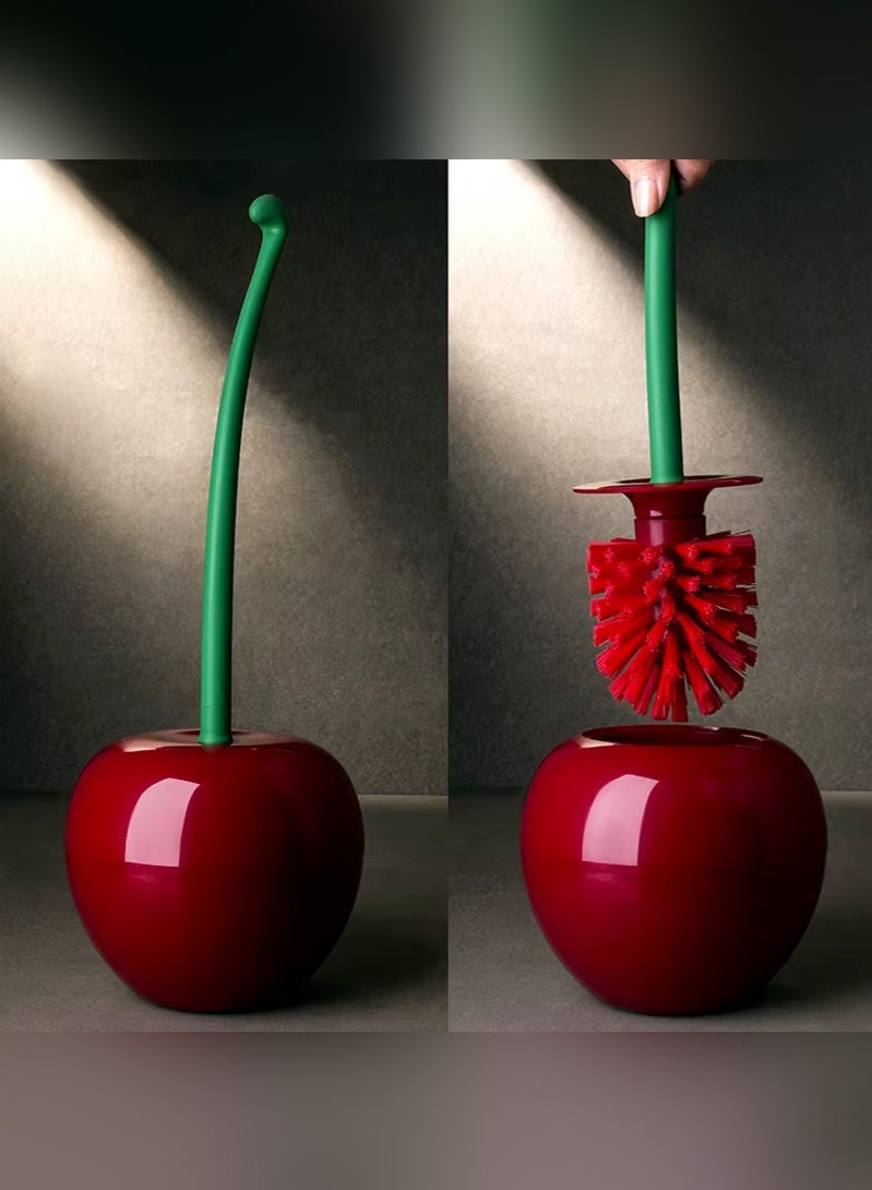 Haidue Creative Cherry-Shaped Toilet Brush Set with Long Non-Slip Handle and Drip Tray Base for 360° Cleaning - Image 1