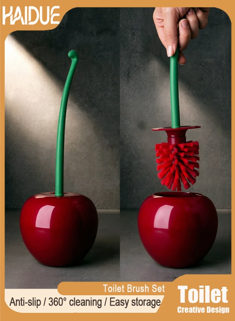 Haidue Creative Cherry-Shaped Toilet Brush Set with Long Non-Slip Handle and Drip Tray Base for 360° Cleaning - Image 1
