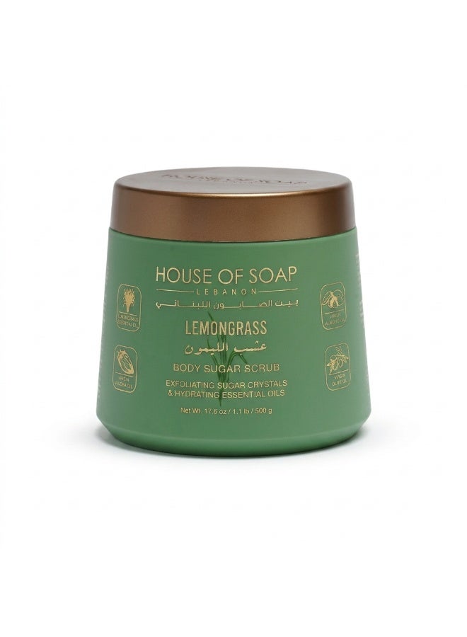 Lemongrass Body Sugar Scrub Exfoliating & Moisturizing Skincare Treatment for Soft Smooth Glowing Skin – 500g