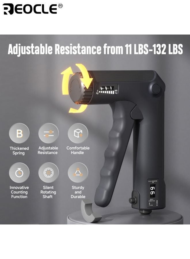 REOCLE Hand Grip Strengthener Trainer Kit with Smart Counter Adjustable Resistance Hand Gripper 11 to 132 LBS Grip Strength Trainer Finger Stretcher Hand Gripper Finger Exerciser for Athletes Men Women - Image 2