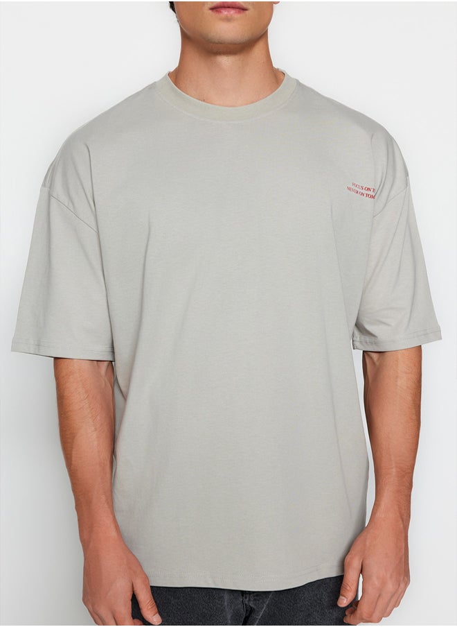 trendyol Grey Oversize/Wide Cut 100% Cotton Anime Printed T-Shirt  - Image 3