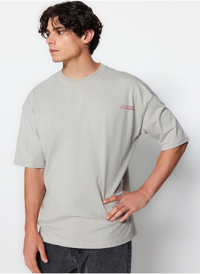 trendyol Grey Oversize/Wide Cut 100% Cotton Anime Printed T-Shirt  - Image 2