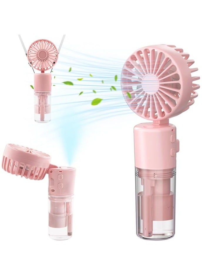ACLIX Portable Handheld Fan with Water Mist Spray, 1500mAh Rechargeable Mini Fan, 4-Speed Neck and Desk Fan, 55ml Water Bottle, Battery Powered, Ideal for Office, Outdoor, Travel, Camping, Pink  - Image 1