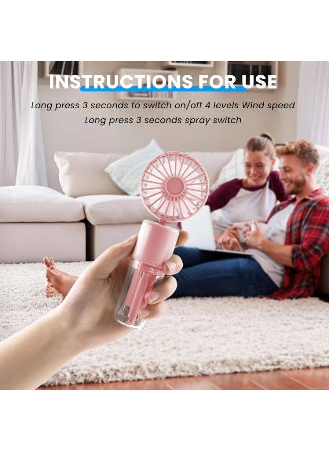 ACLIX Portable Handheld Fan with Water Mist Spray, 1500mAh Rechargeable Mini Fan, 4-Speed Neck and Desk Fan, 55ml Water Bottle, Battery Powered, Ideal for Office, Outdoor, Travel, Camping, Pink  - Image 3
