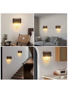 HUA QIANG WANG Modern Crystal Wall Sconce, E14 3-Tier Crystal Wall Light, Black and Gold LED Indoor Wall Lamp, Interior Lighting Decoration for Living Room, Bedroom, Dining  - Image 4