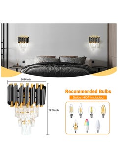 HUA QIANG WANG Modern Crystal Wall Sconce, E14 3-Tier Crystal Wall Light, Black and Gold LED Indoor Wall Lamp, Interior Lighting Decoration for Living Room, Bedroom, Dining  - Image 2