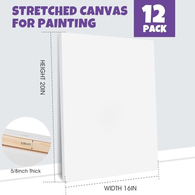ESRICH Stretched Canvas for Painting 16x20 Inch, 12Pack Large Canvas for Painting, Primed Acid-Free Cotton Blank Canvases, Art Paint Canvases for Oil Paint,Watercolor,Acrylic Paint,Gouache and Tempera - Image 2