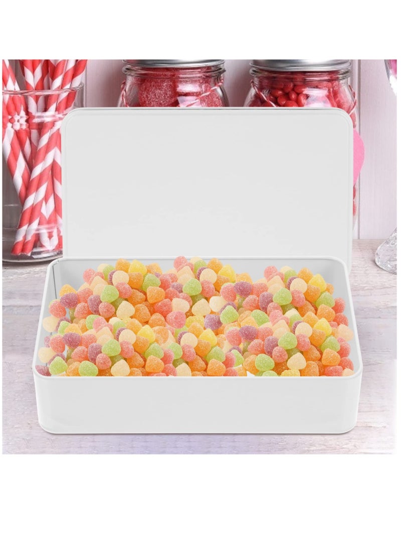 SOLARAE علبة بسكويت بيضاء مستطيلة، 3 قطع حاويات معدنية فارغة مع أغطية، حوامل حلوى، بسكويت، حلويات، مجوهرات للهدايا، العناصر الصغيرة، هدايا الحفلات، بلسم شفاه حلوى بيضاء - Image 4