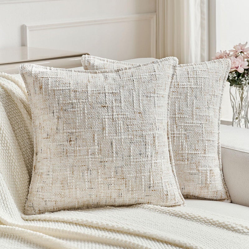 FUTEI Cream Decorative Throw Pillow Covers 22x22 Inch Set of 2,Soft Chenille Tweed Textured Cushion Case,Modern Home Decor for Couch Bed Living Room - Image 1