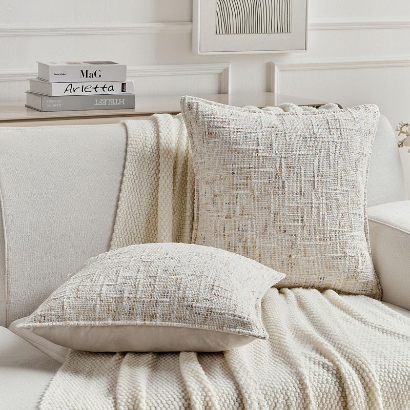 FUTEI Cream Decorative Throw Pillow Covers 22x22 Inch Set of 2,Soft Chenille Tweed Textured Cushion Case,Modern Home Decor for Couch Bed Living Room - Image 5