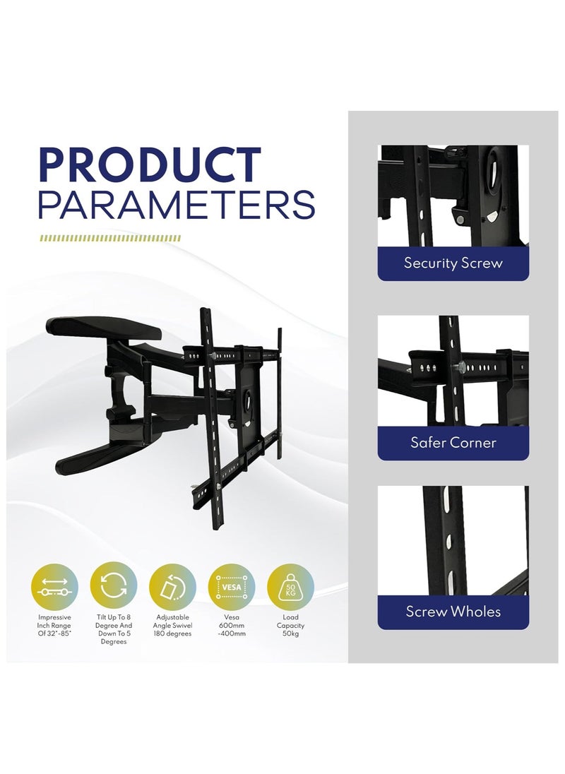 CAROSKI - TV Wall Mount - Full Motion TV Mount - Wall TV Bracket Supports 40 To 85 Inches TV Screens Swivel of up to 180 degrees TV Wall Mount - Image 1