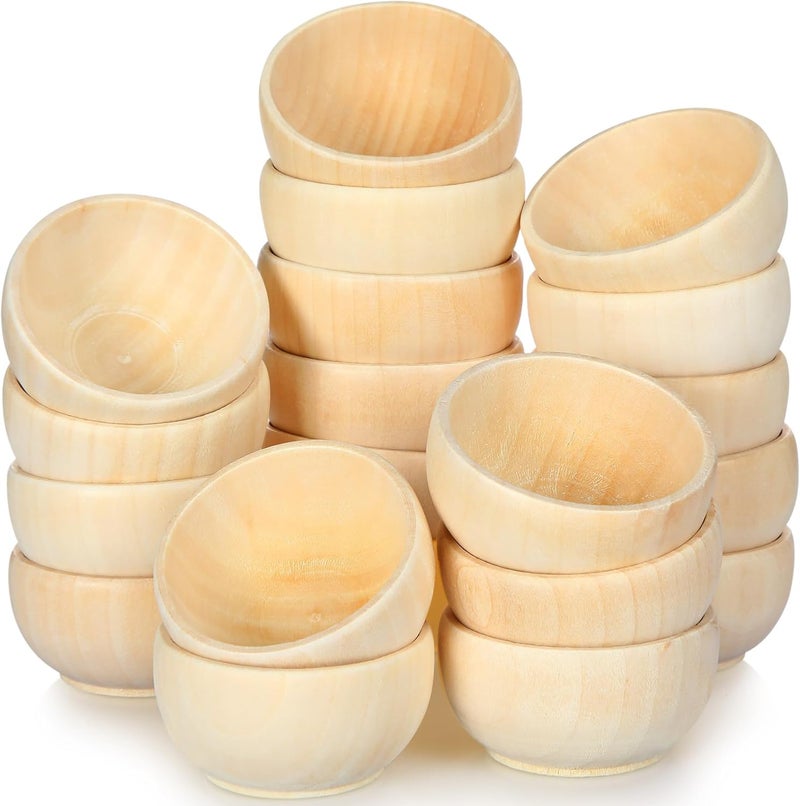 Uiifan Set of 40 Wood Small Bowls Unfinished Wooden Mini Round Bowl Serving Craft Kitchen or Condiment Salad Nuts Dips Sauce Spice Candy 12 x 22 Inches - Image 1