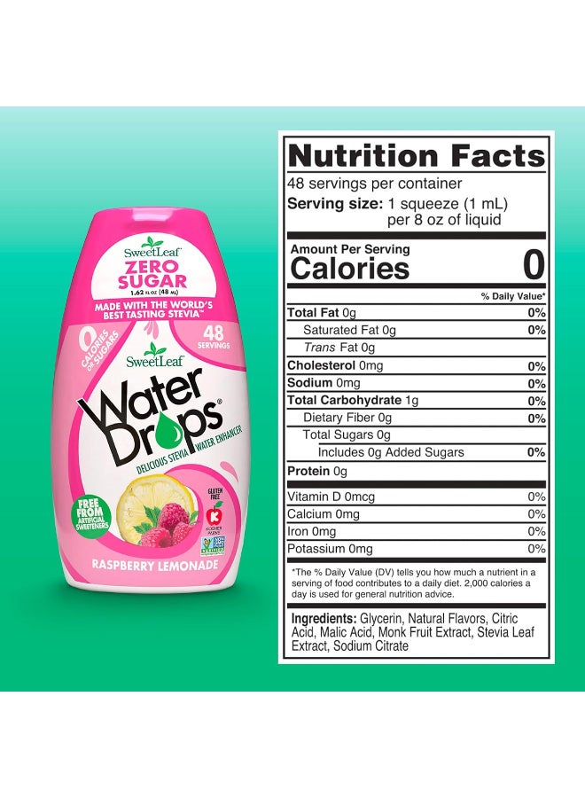 SweetLeaf Water Flavoring Drops - Stevia Water Enhancer, Sugar Free, Zero Calorie Water Additive, Contains Monk Fruit Extract, Gluten Free, Keto Friendly - Raspberry Lemonade, 1.62 Fl Oz (Pack of 1) - Image 2