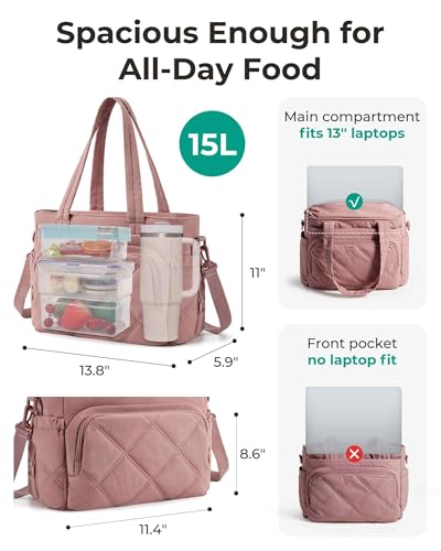 BAGSMART Lunch Bag Women Large Lunch Box Insulated Tote Bag with MultiPockets Quilted Puffy Tote for Work Outdoors - Image 3