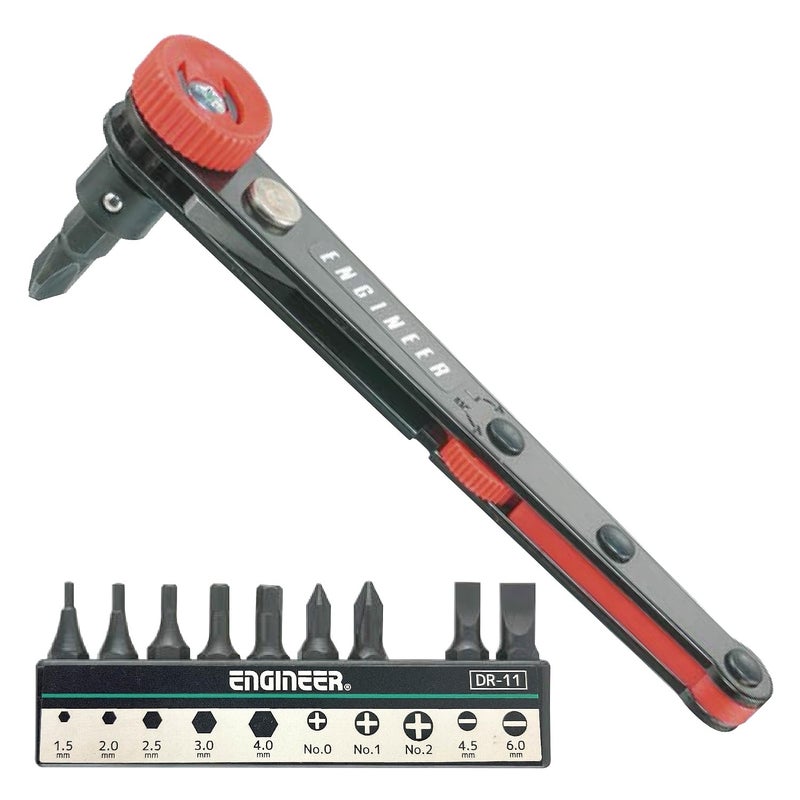 ENGINEER DR06 Offset Ratcheted Screwdriver with 10 bits assorted in a bullet holder Made in Japan - Image 2