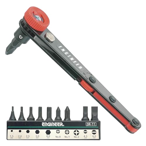 ENGINEER DR06 Offset Ratcheted Screwdriver with 10 bits assorted in a bullet holder Made in Japan - Image 1