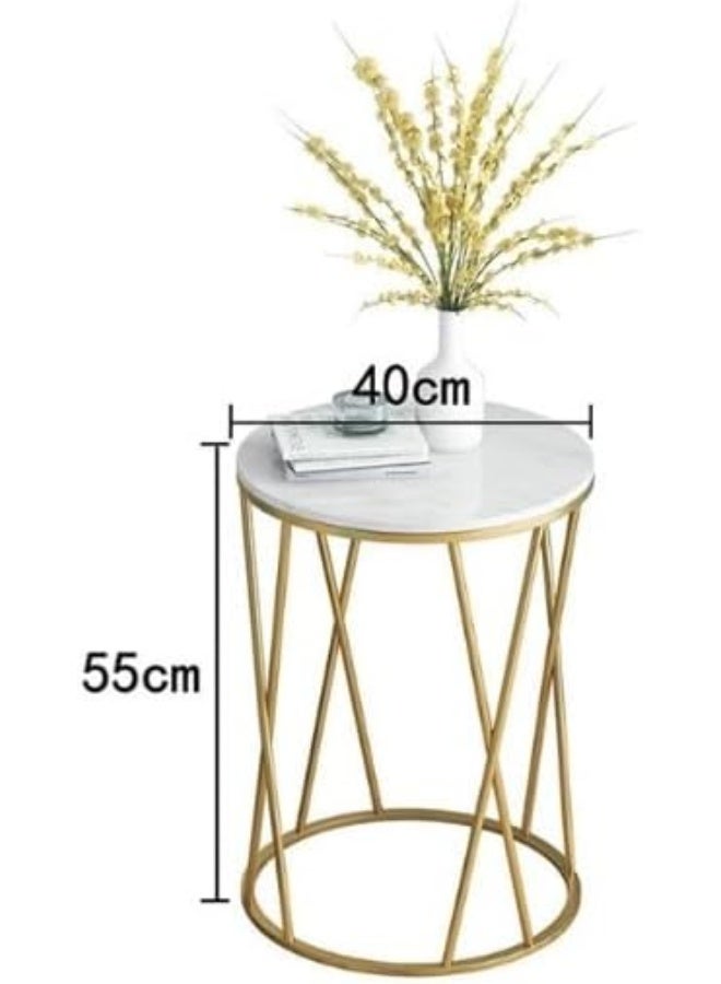 YINZUO Round Marble Coffee Table with Natural Marble Top, Welded Metal Frame, No Assembly Needed, Sofa Side Table, Bedside Table (Design 3) - Image 2