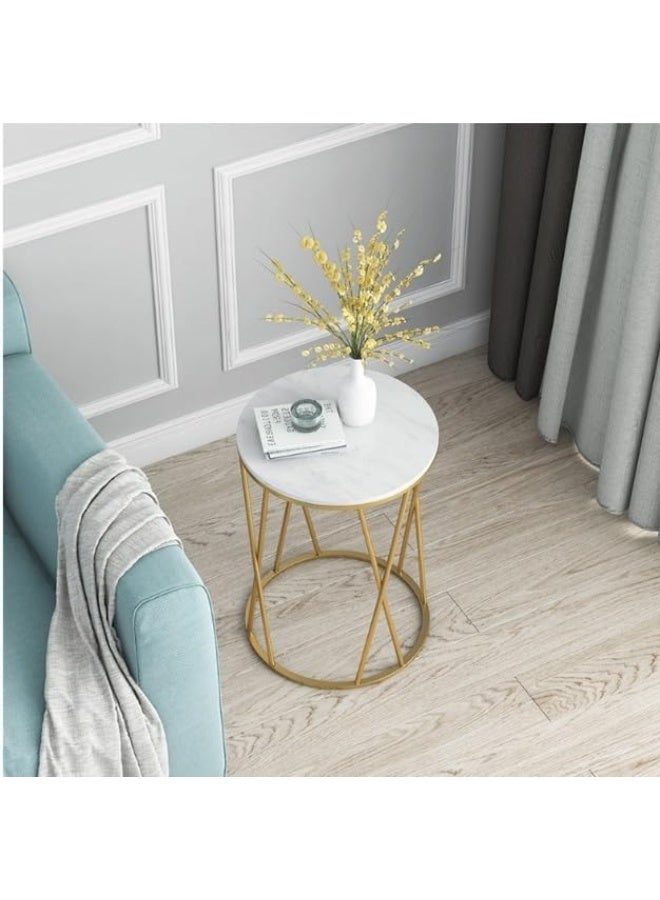 YINZUO Round Marble Coffee Table with Natural Marble Top, Welded Metal Frame, No Assembly Needed, Sofa Side Table, Bedside Table (Design 3) - Image 5